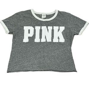 Victoria’s Secret Pink Cropped Short Sleeve Tshirt Gray And White Size Medium